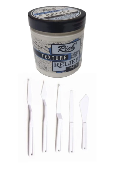 Rich Rölyef Pasta Texture 350 Gr Beyaz Spatula Plastik 5 Li Set ürün görseli 1