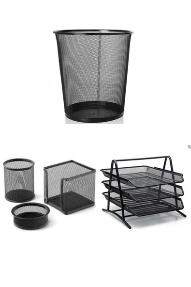 Temat 3 Lü Perfore Set( Kalemlik+küpnotluk+ataşlık),çöp Kovası Ve 3 Lü Evrak Rafı ürün görseli 1
