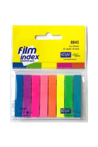 KRAF Film Index Şeffaf Plastik Ayraç 8 Renk X 25 Sayfa 8845 5'li Set ürün görseli 1