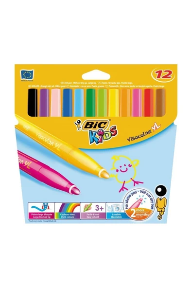 Bic Visa Yıkanabilir Jumbo Keçeli Boya Kalemi 12'li 829007 ürün görseli 1