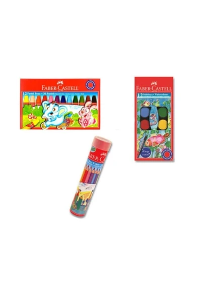 Faber Castell 3'lü Set, Pastel Boya, Sulu Boya, Kuru Boya 12'li B.s ürün görseli 1