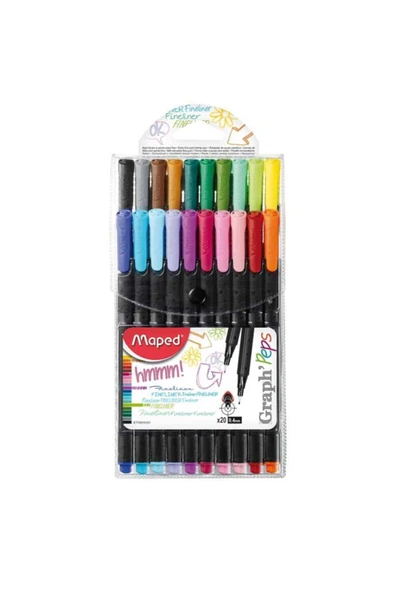 Maped Fineliner Keçe Uç Kalem Extra Fine 0.4mm 20 Renk Askılı Paket 3154147491515 ürün görseli 1