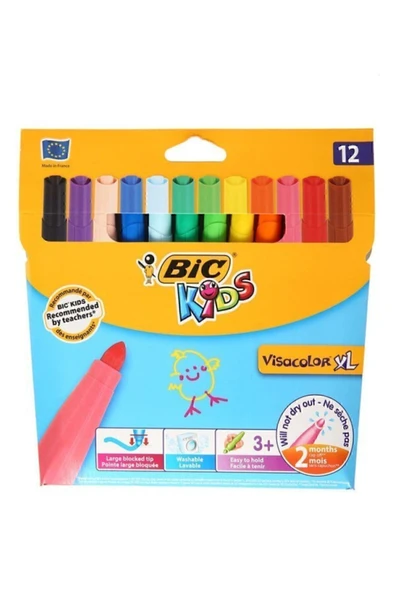 Bic Visa Yıkanabilir Jumbo Keçeli Boya Kalemi 12`li Kutu 3270220000594 ürün görseli 1