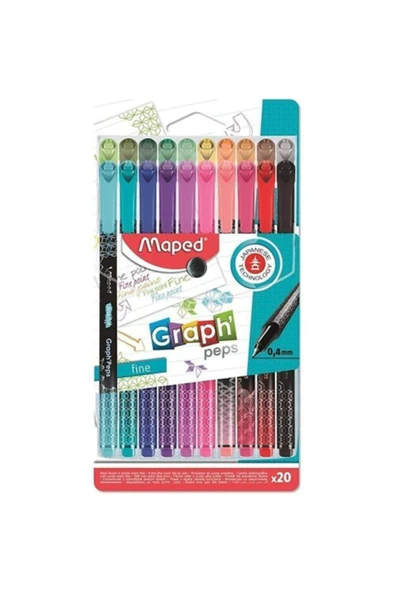 Maped Desenli Fineliner Keçe Uç Kalem Fine 0.4mm 20 Renk Askılı Paket 3154147490518 ürün görseli 1