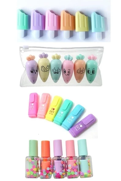 Stabilo Mini 4 Parça Fosforlu Kalemler Seti - Dondurma - Sevimli Havuç - Mini Kalem - Oje Ege Fotokopi Seti ürün görseli 1