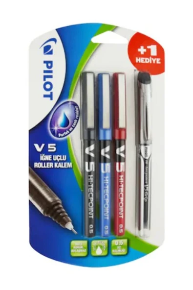 Pilot V5 Siyah-mavi-kırmızı 3'lü Blister +1 Hediye ürün görseli 1