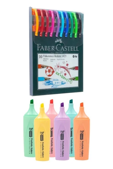 Faber Castell 10 Renk Tükenmez Kalem 1425 Mikro 6 Renk Pastel Fosforlu Mk-605 F.k ürün görseli 1