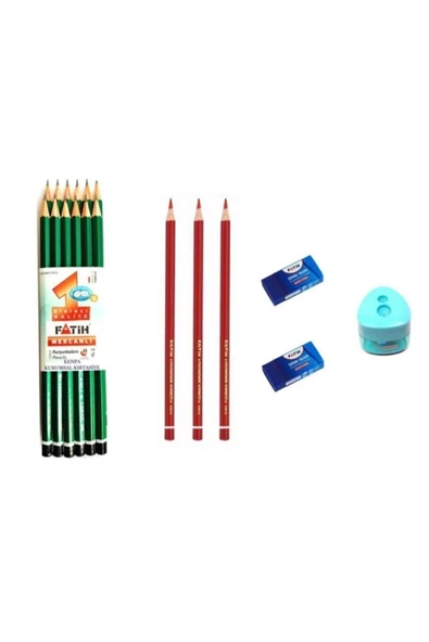 Fatih 12 Li Kurşun Kalem + 3 Kırmızı Kalem+ 2 Silgi + Kalemtıraş ürün görseli 1