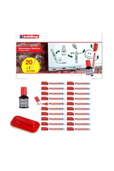 Edding 360 Xl Beyaz Tahta Kalemi 20 Li Set Mürekkep +tahta Silgisi tkm ürün görseli 1