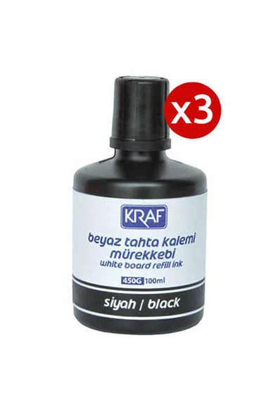 KRAF 3 Adet Kraf Beyaz Yazı Tahtası Mürekkebi 100ml Siyah ürün görseli 1