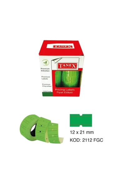 Tanex Etiket 12x21 Florasan Yeşil Florosan 800 Adet 12 Rulo ürün görseli 1