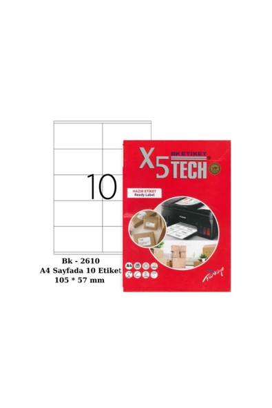 BK ETİKET Tw-2610 Ebat 105 X 57 Mm Lazer Etiket A4 Sayfada 10 Etiket ürün görseli 1