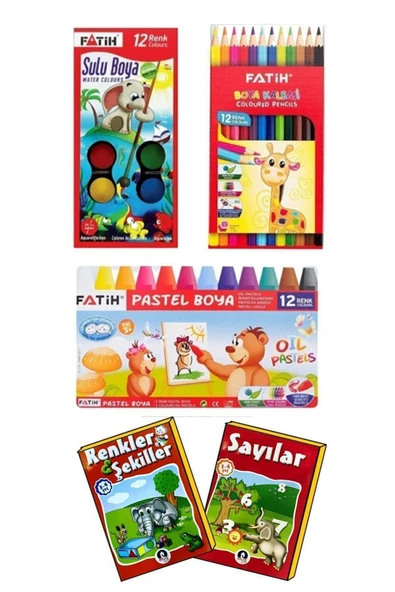 Fatih 12'li Set Kuru Boya , Pastel Boya , Sulu Boya 1 Adet Boyama Kitabı Hediye B.s ürün görseli 1