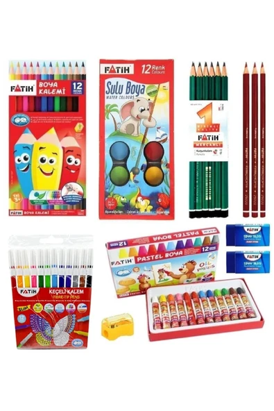 Fatih Okul Kırtasiye Seti Pastel Sulu Kuru Keçeli Kalem Set5 ürün görseli 1