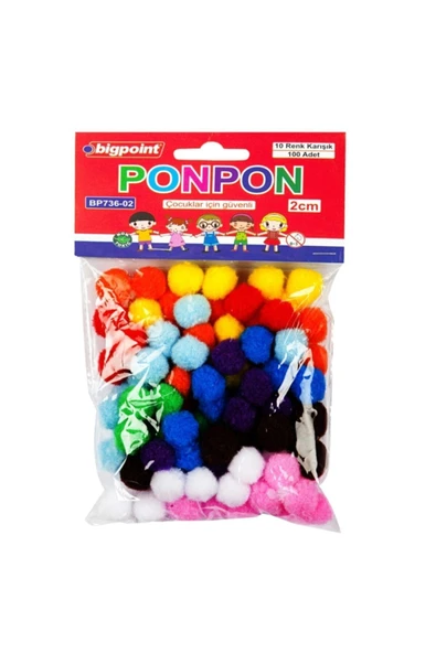Bigpoint | Ponpon, El Işi Projeleri Için Uygun Yün Ponpon Seti, 2 Cm, 10 Farklı Renk, 100'lü Poşet ürün görseli 1