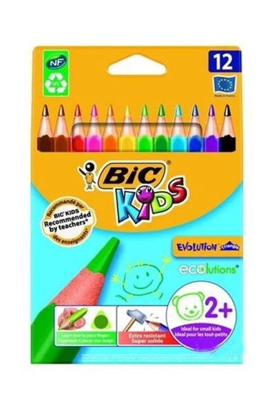 Bic Kids Evolution Üçgen Jumbo Kuru Boya Kalemi 12`li Kutu 3086124001632 ürün görseli 1