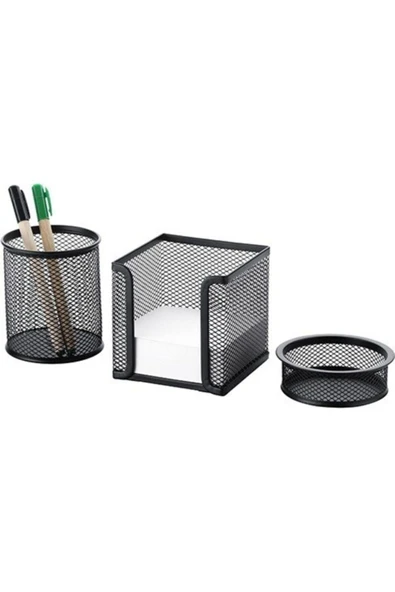 Cassa 3"lü Masaüstü Set Siyah Tel Kalemlik, Ataşlık, Kağıtlık Fx ürün görseli 1
