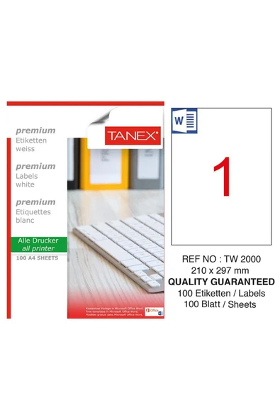 Tanex A4 Tw-2000 Lazer Etiket, Standart Ölçü 210×297 Mm ürün görseli 1