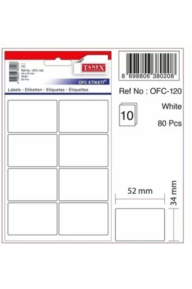 Tanex Beyaz Etiket Ölçü : 52×34 Mm Ofc-120 ürün görseli 1