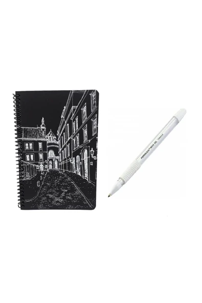 MEKAFİX Kapak Desenli Siyah Defter Siyah Yapraklı Defter - Siyah Sayfalı Defter Beyaz Jel Kalem Side ürün görseli 1