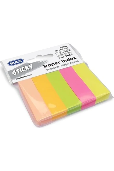 Mas 3665 Yapışkanlı Not Kağıdı Ayraç 15x50 Neon 100 Sy 5 Renk ürün görseli 1