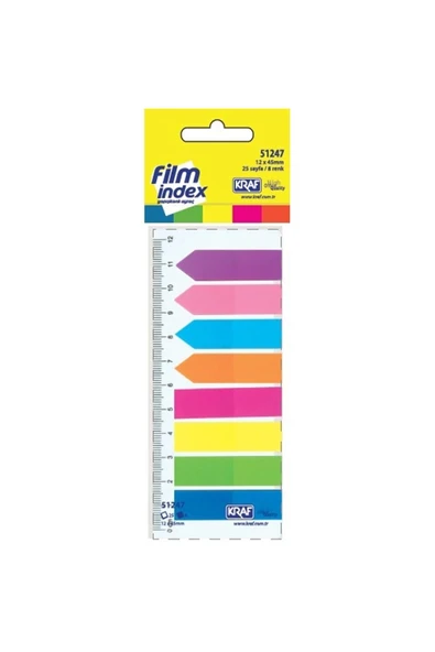 KRAF Şeffaf Film Index (PP) 8 Renk X 25 Yaprak 12x45mm 51247 ürün görseli 1