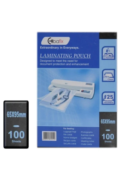 Bafix 66636 Laminasyon Filmi 6.5 Cm X 9.5 Cm 125 Micron 100 Lü (1 Paket 100 Adet) ürün görseli 1
