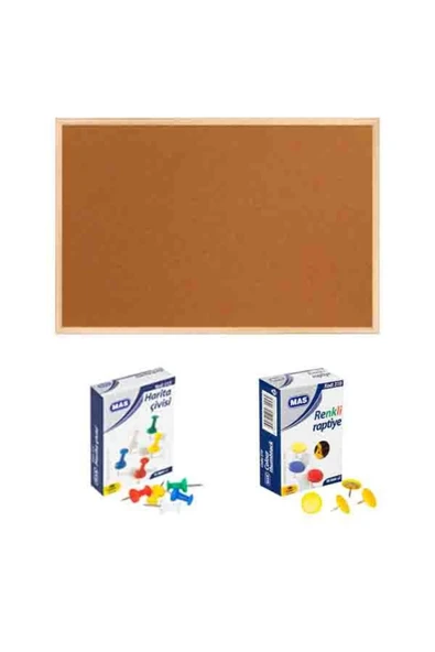 Panda 60x90 cm Ahşap Çerçeve Mantar Pano + 1 Paket Harita Çivisi + 1 Paket Raptiye  PAN116 ürün görseli 1