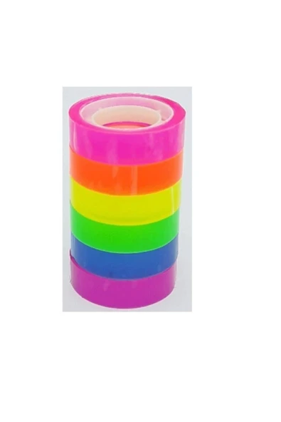 TGB Neon Renkli Şeffaf Bant Gökkuşağı 6 Lı 12mm*10y ürün görseli 1