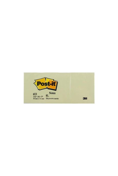 3M Post-it Yapışkanlı Not Kağıdı 3 Blok 100 Yaprak 38x51 Sarı 653 ürün görseli 1