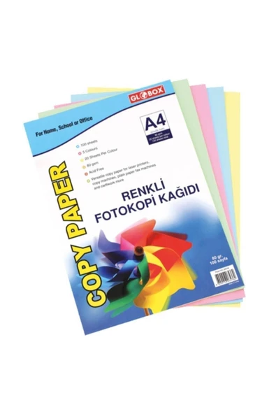 Globox A4 Renkli Fotokopi Kağıdı Karışık 100 Lü ürün görseli 1