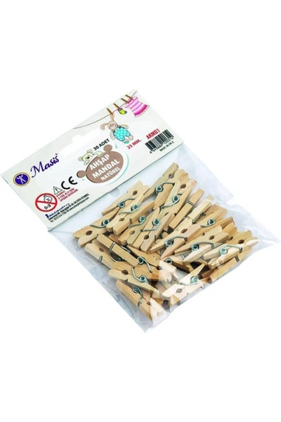Masis Natural Mini Ahşap Mandal 25 Mm 30 Adet ürün görseli 1
