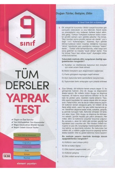 Element Yayınları 9. Sınıf Tüm Dersler Yaprak Test ürün görseli 1