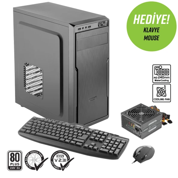 Green Ava Plus Skd 1X120MM 2x2.0 USB Bilgisayar Kasası (350W 80+ Standart Sertifikalı UPS) ürün görseli 1
