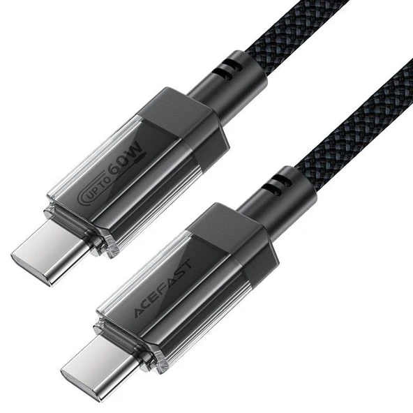 Acefast USB-C to USB-C PD60W Güç 1.2 Metre Kablo PPS 2.0 - Super Hızlı Şarj - Apple Uyumlu Type-C Şarj Data Kablosu - C12-03 ürün görseli 1