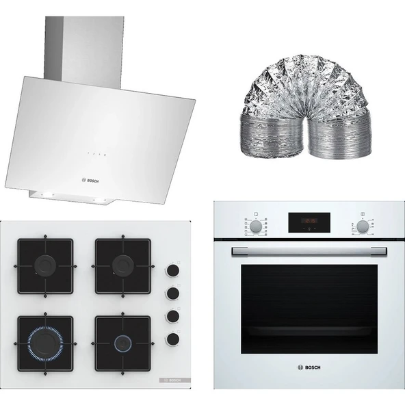 Bosch Beyaz 3 Lü Ankastre Set 325 ( HBF512BW1T - POP6C2P30O - DWK64PJ20T ) - Baca Borusu ile Birlikte ürün görseli 1