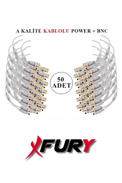 FURY 50 Adet A Kalite Kablolu Hazır BNC + POWER Jack Kablolu Konnektör ürün görseli 1