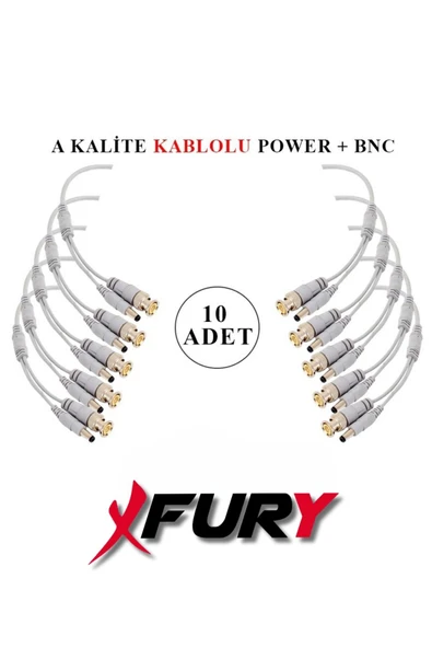FURY 10 Adet A Kalite Kablolu Hazır BNC + DC POWER Jack Kablolu Konnektör ürün görseli 1