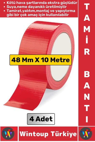 Ultra Güçlü Su Neme Dayanıklı Çok Amaçlı Montaj Onarım İzolasyon Tamir Bantı Kırmızı 48 Mmx10Mt 4 Ad ürün görseli 1