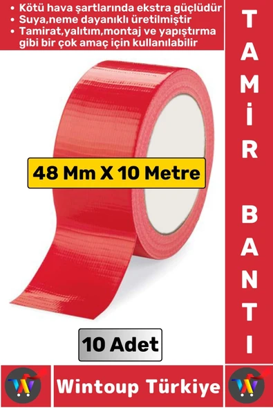 Ultra Güçlü Su Neme Dayanıklı Çok Amaçlı Montaj Onarım İzolasyon Tamir Bantı Kırmızı 48Mmx10Mt 10 Ad ürün görseli 1