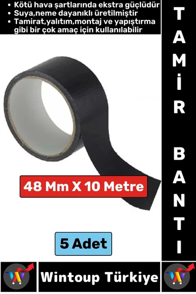 Ultra Güçlü Su Neme Dayanıklı Çok Amaçlı Montaj Onarım İzolasyon Tamir Bantı Siyah 48 Mmx10 Mt 5 Adt ürün görseli 1
