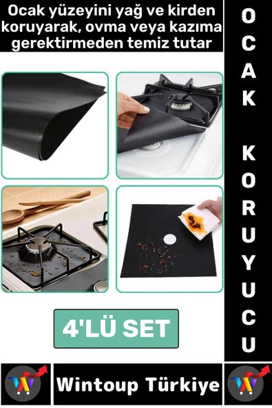 Yanmaz Yapışmaz Kaymaz Ocak Brülor Yağ Kir Koruyucu Kolay Temizlenir Ocak Koruyucu Ped 4'lü Set ürün görseli 1