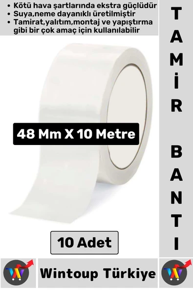 Ultra Güçlü Su Neme Dayanıklı Çok Amaçlı Montaj Onarım İzolasyon Tamir Bantı Beyaz 48 Mmx10 Mt 10 Ad ürün görseli 1