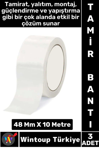 Uzun Ömürlü Su Nem Küfe Dayanıklı Çok Amaçlı BEYAZ Montaj Onarım Tamir Bantı 48 Mm X 10 Metre 3 Adet ürün görseli 1