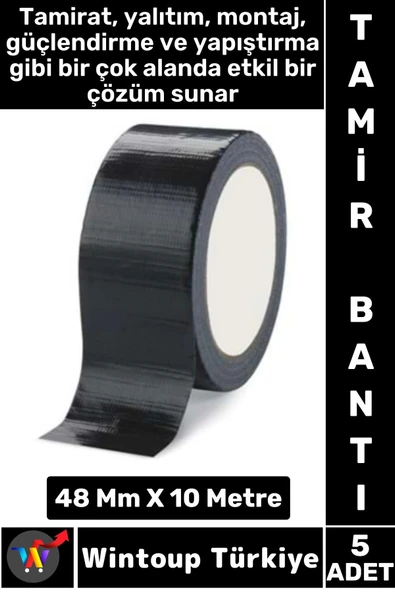Uzun Ömürlü Su Nem Küfe Dayanıklı Çok Amaçlı SİYAH Montaj Onarım Tamir Bantı 48 Mm X 10 Metre 5 Adet ürün görseli 1