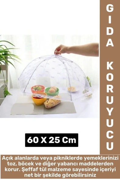 Kamp Piknik Outdoor Rüzgar Toz Sinek Böcek Koruyucu Katlanabilir Pratik Tül Yemek Koruma Şemsiyesi ürün görseli 1