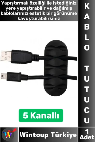 Kablo Düzenleyici Şarj Kablosu Kulaklık Dağınıklık Önleyen 5 Kanallı Yapışkanlı Kablo Tutucu ürün görseli 1