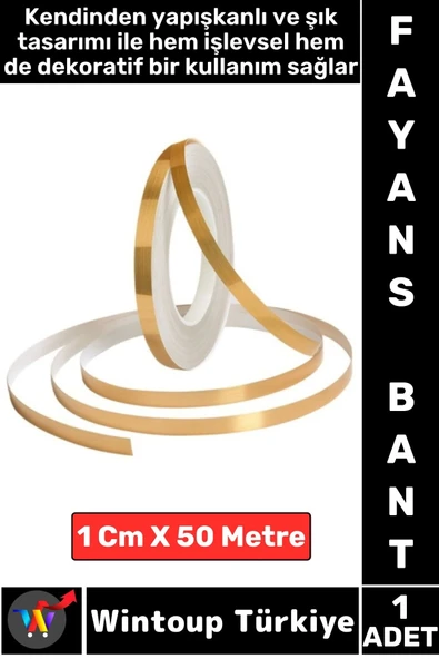 Uzun Ömürlü Kendinden Yapışkanlı Karo Zemin Fayans Derz 1 Cm X 50 Metre Gold Şerit Bant ürün görseli 1