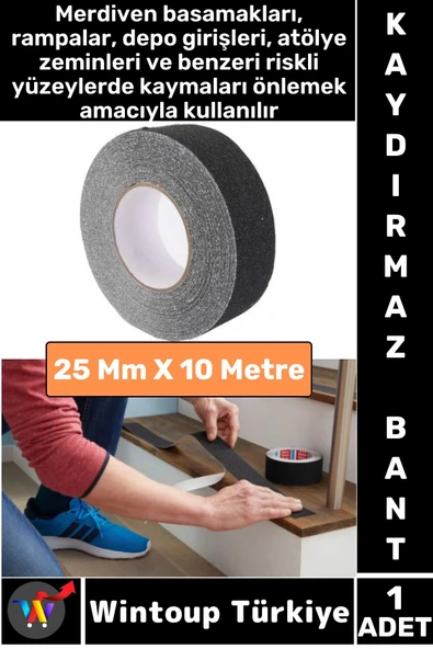 Ultra Güçlü Yapışkan İSG İş Yeri Ev Depo Kaygan Zemin Merdiven Siyah Kaydırmaz Bant 25 Mm X 10 Metre ürün görseli 1