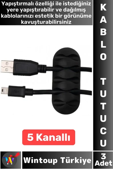 Kablo Düzenleyici Şarj Kablosu Kulaklık Dağınıklık Önleyen 5 Kanallı Yapışkanlı Kablo Tutucu 3 Adet ürün görseli 1